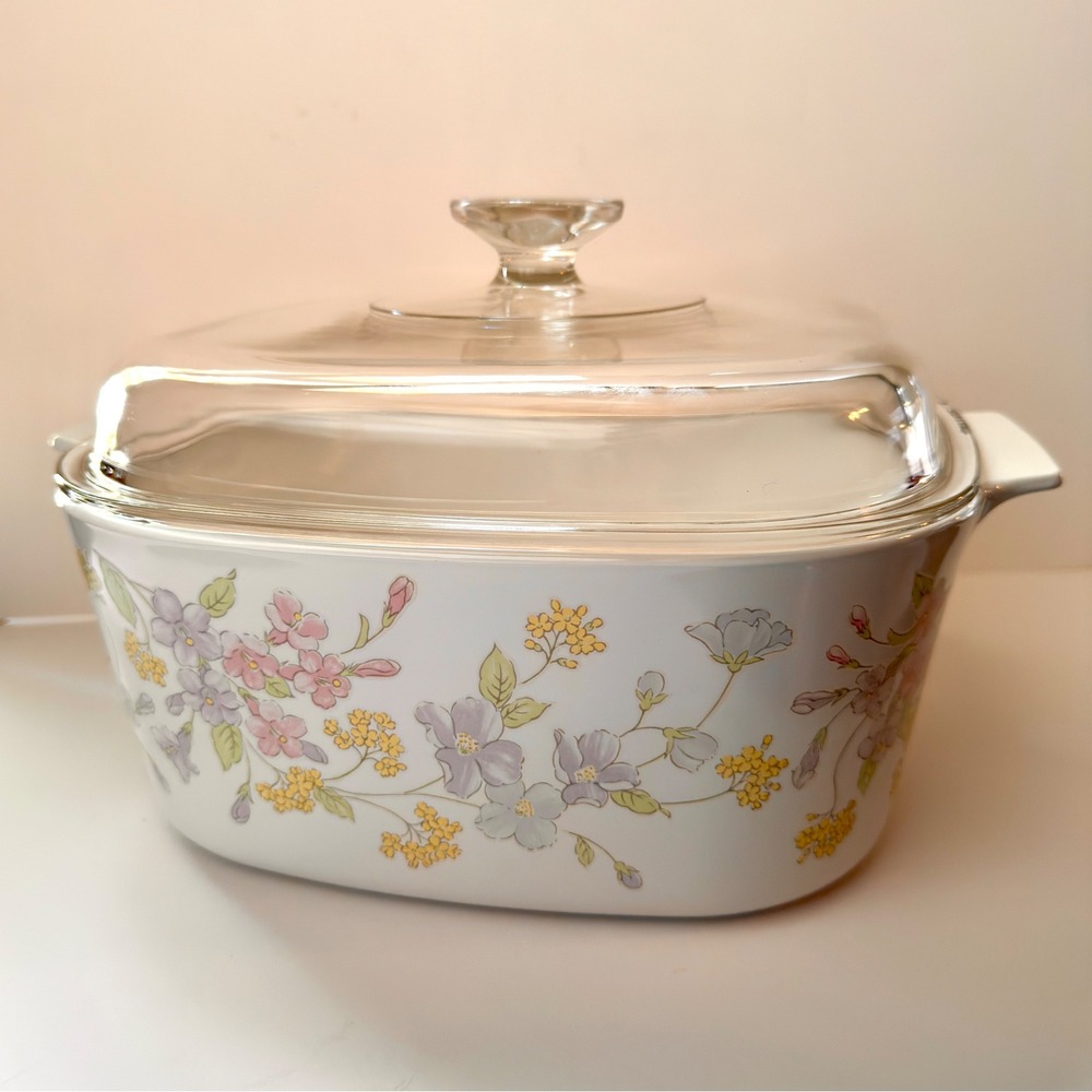 Vintage Corning Ware Pastel Bouquet 5L Casserole Dish A-5-B with Glass Lid A12-C